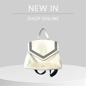 DKNY BACKPACK, white, purse.